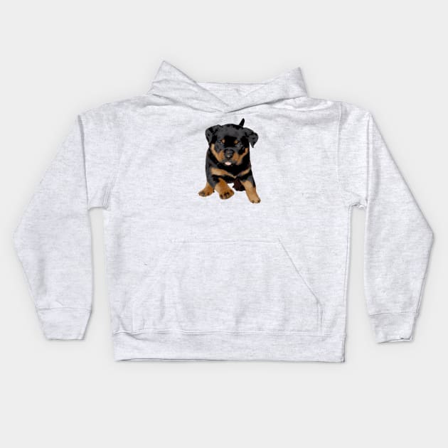 Cute Rottweiler Puppy Running With Tongue Out Kids Hoodie by taiche